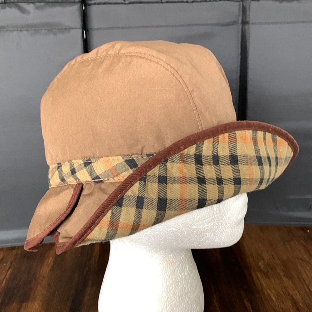 Lady Stetson Bucket Flip up Hat Brown Beige Plaid Size M (7 1/2)